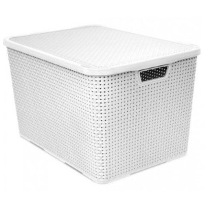 Organizador  Rattan Com Tampa 40 Litros Branco