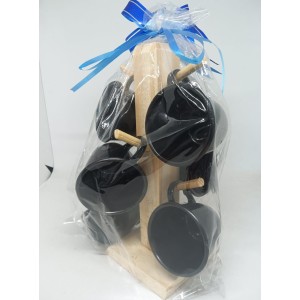 Suporte De  Madeira  Com Jogo  De  6 Xícaras 85 Ml - Sortidas