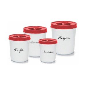 Conjunto de Mantimentos Redondo com Tampa de Rosca Decorado 4 Peças