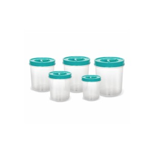 Conjunto de Mantimentos Redondo com Tampa de Rosca Transparente 5 Peças