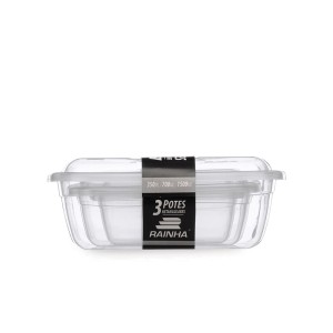Conjunto Pote Com 3 Pequeno Médio e Grande  Retangular  Transparente Desmontado