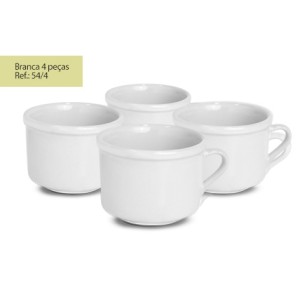 Conjunto Xicara Chá Lisa Branca Com 4 Peças