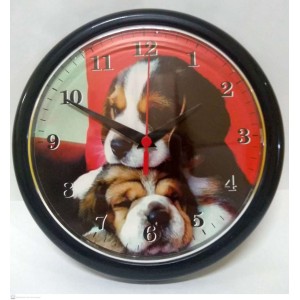 Relógio PP Redondo Com Caixa  Cachorro Preto