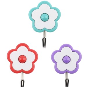 Gancho Plastico De Parede Com  3 Rosa