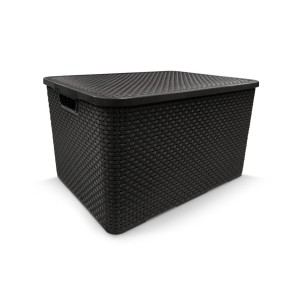 Organizador Rattan Com Tampa 07  Litros Preto