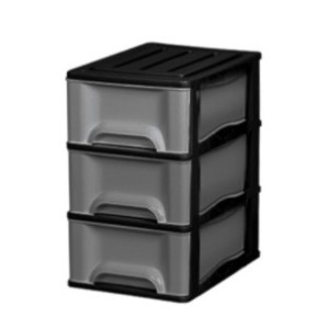 Gaveteiro Preto Com 3 Gavetas Cinzas