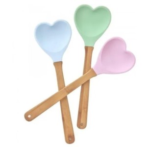 Colher  De Silicone 31 CM Cabo  Madeira Coração  Colors