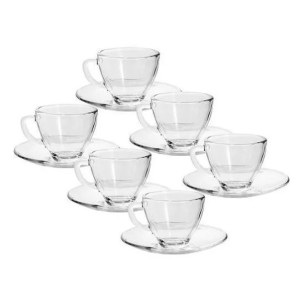 Jogo  De Xícara 210 Ml  Com Pires  de Vidro Migi