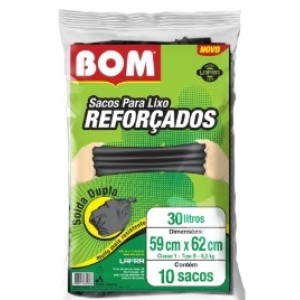 Bom Reforçado Preto 30 Litros  Com 10 Sacos  para lixo