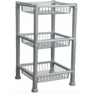 Cesto  Quadrado Empilhavel  Com 3  Andares   Prata