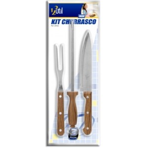 Kit  Churrasco Conjunto  Com 3  Peças  Faca, Chiara e Garfo