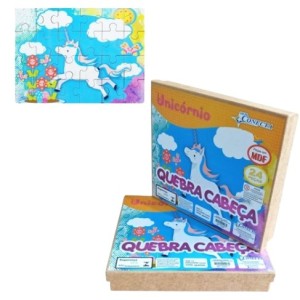 Quebra -Cabeça  Com 24 Peças   Unicornio  Mdf