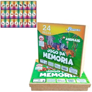 Jogo da  Memória  Com 24 Peças  Animais  Mdf