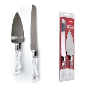 Kit  Faca  Espatula   Bolo  Aço  Inox  Acrilico