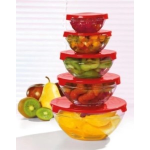 Conjunto  Tigelas  de  Vidro  Com  Tampa 5 Peças