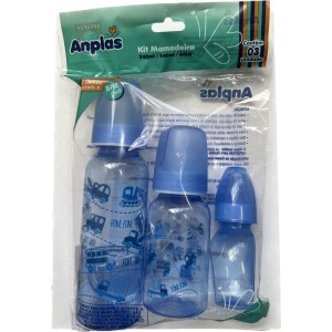 Kit  Mamadeira   Reto  Color  Azul  240/140/60Ml  Bico  Pvc