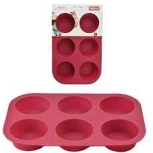 Forma  De  Silicone  Para 6  Cupcakes Vermelho
