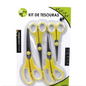 Kit De Tesoura De Metal  Colm  Ponta Fina Plastica  linha Colorida  5,5