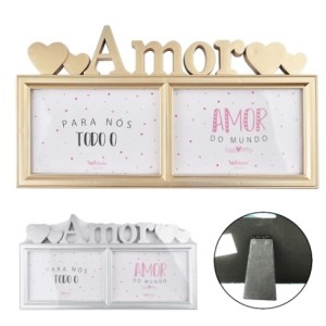 Porta  Retrato  Plastico 10 x 15Cm  Metalizado  Amor  Duplo