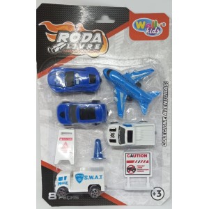 Kit  Carros e  Avião  Com Acessorios  Sortido  8 Peças