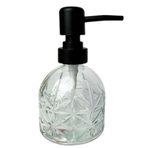 Porta Sabonete  Liquido De Vidro 220 Ml -Tampa Preta