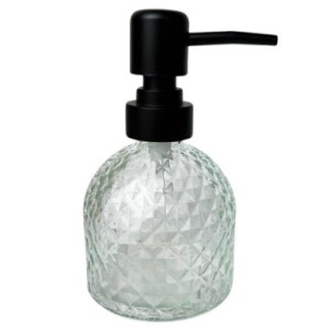 Porta Sabonete  Liquido de Vidro 220 Ml  Tampa Preta