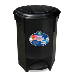 Lixeira  Oval Com  Pedal  30 Litros  Preta  Desmontada