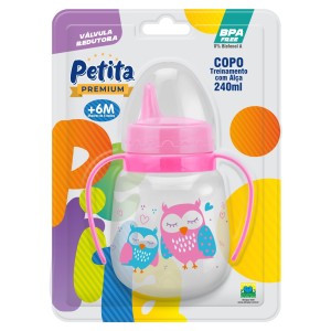 Copo  Treinamento  Com  Alça Cristal/Rosa  Corujinhas  240 Ml  Bico Silicone