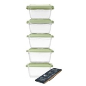 Conjunto 5 Potes Quadrado 240 ML Transparente  Com  Tampa  Colorida Plastificado