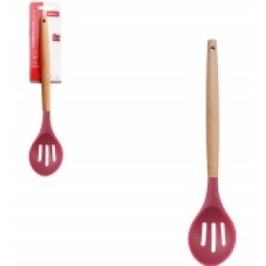 Colher  Perfurada  Silicone Cabo  Madeira  Vermelho  Scarlet  Kitchen  31 Cm