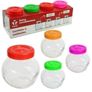 Kit 4 Potes Vidro  Com Tampa Plastica 8 Cm