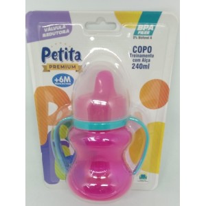 Copo  Relevo  Com  Valvula +Alça  Color  Translucido  Rosa  240 Ml