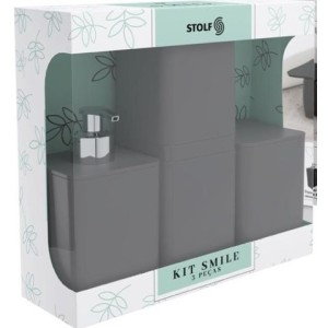 Kit Banheiro 3 Peças Smile-Cinza