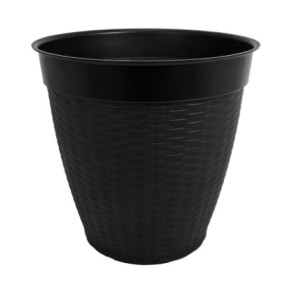 Vaso Redondo  Estilo  Vime Com  Borda  Reta  Preto - 14,5 Litros