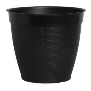 Vaso  Redondo Estilo  Vime Com Borda  Reta  Preto  - 44 Litros
