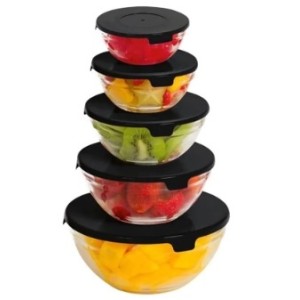 Kit 5 Peças Pote  Redondo Vidro com  Tampa Plastica