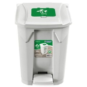 Lixeira  60 Litros  Branca  Com  Roda  Pedal  Tampa  Click
